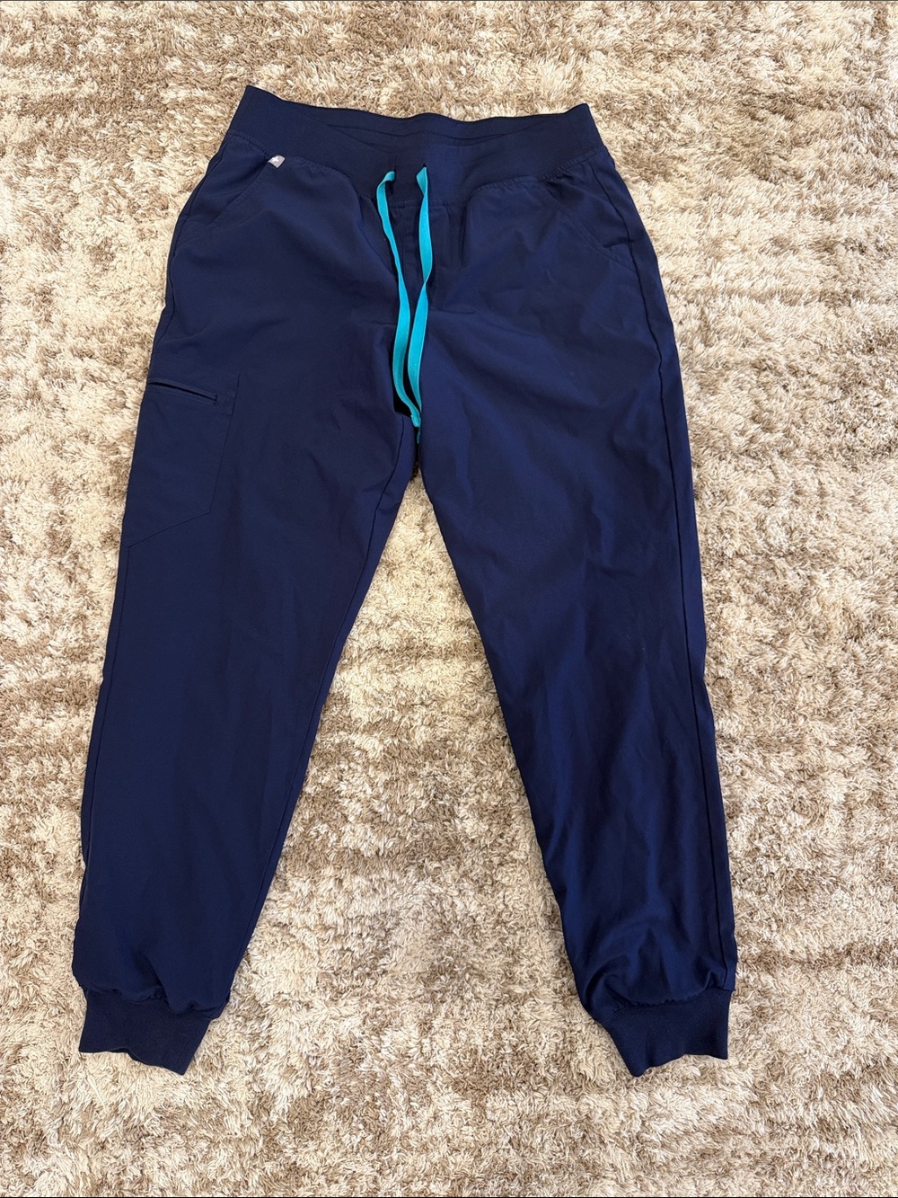 Navy Jogger Pants with Teal Drawstring